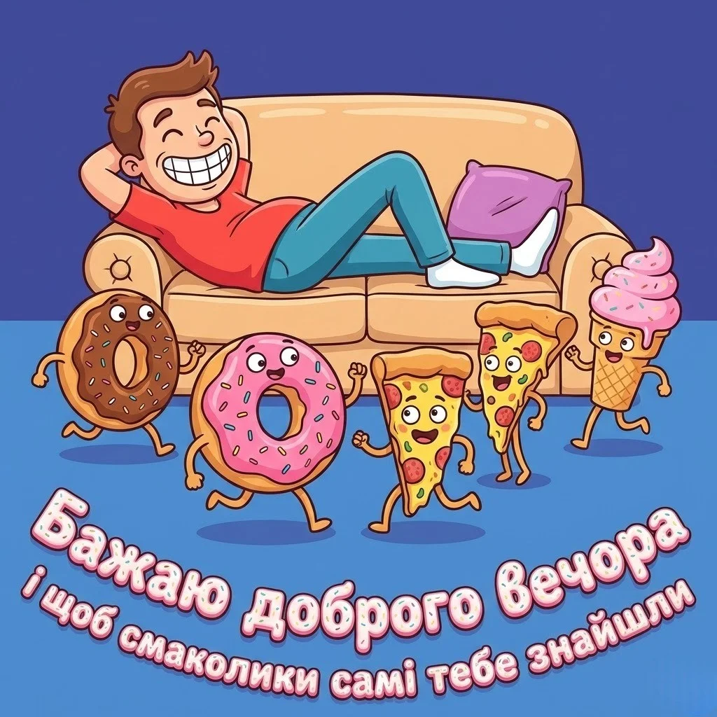 Прикольні картинки доброго вечора: яскраві листівки та побажання для гарного відпочинку